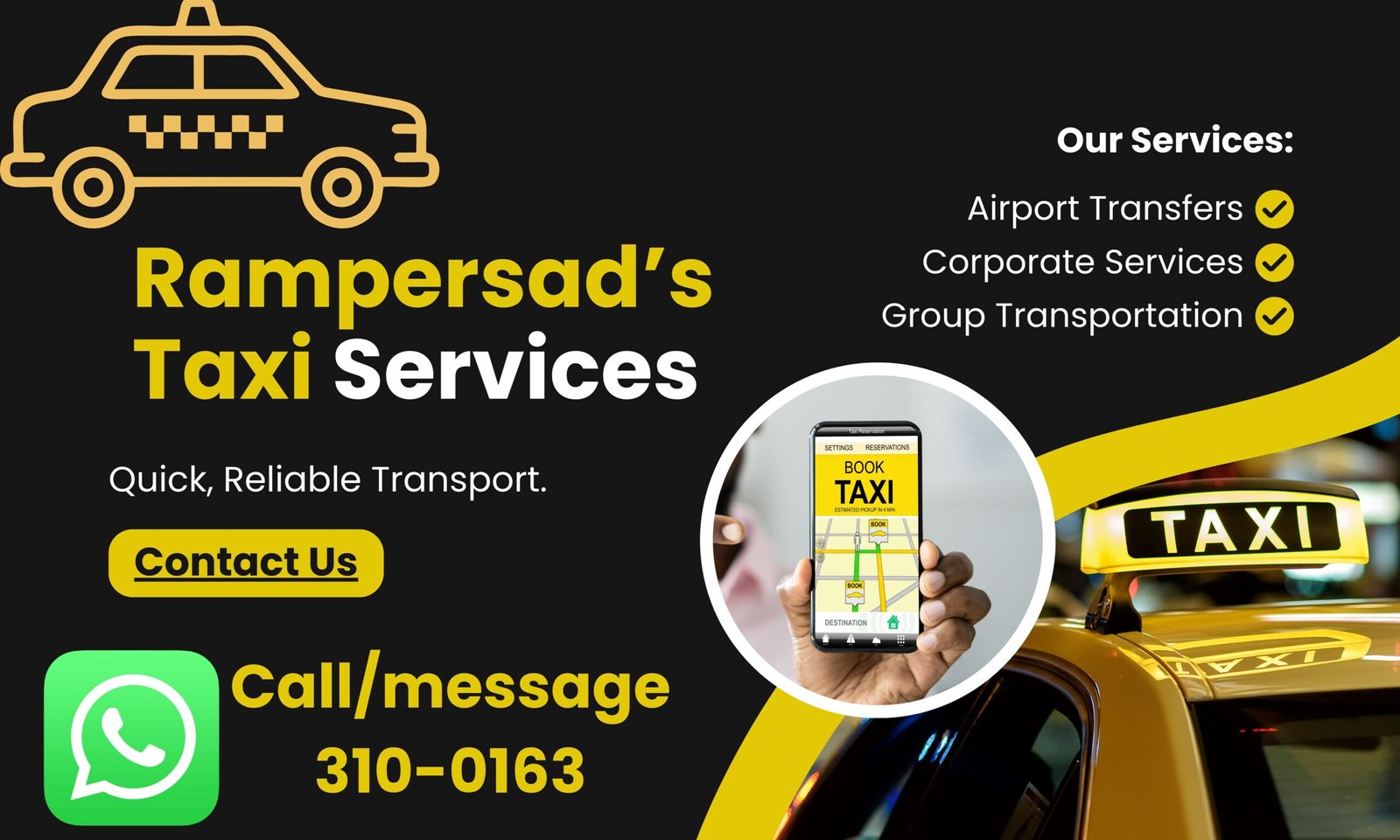 black yellow modern local taxi services outdoor banner